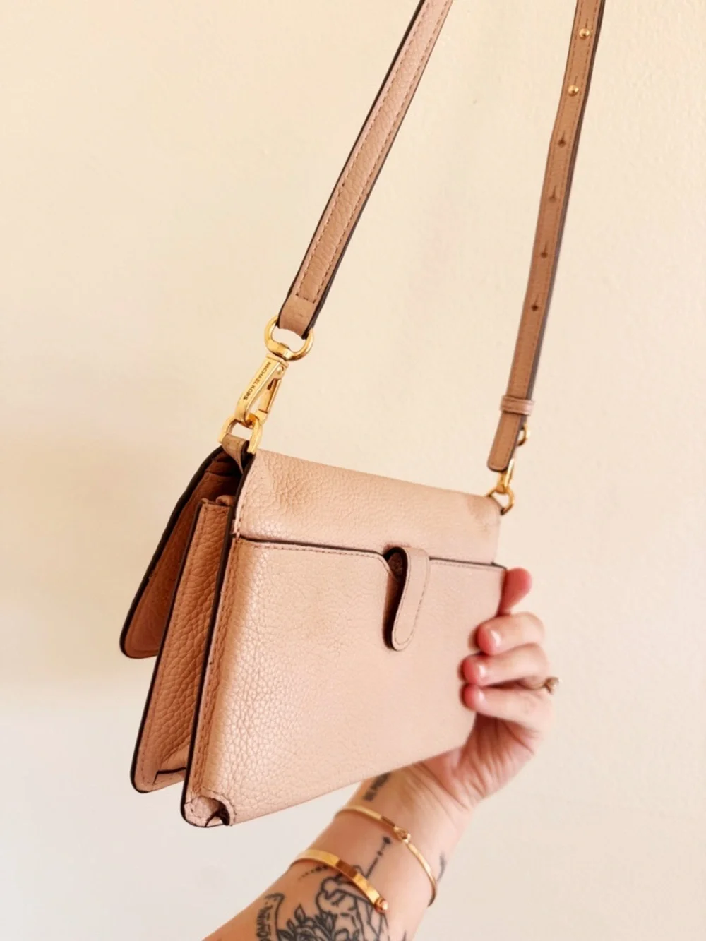 Michael Kors Beige Leather Crossbody Bag with Gold Hardware